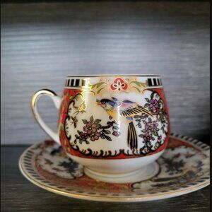 Arti M England Elegant Espresso Cups Coffee Cup Set w Saucers Bird Print